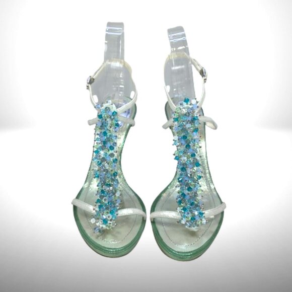 Rene Caovilla Laminato Verde Crystal Sandals – Size 37 - Picture 2 of 12